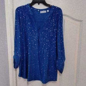 Rebecca Malone Royal Blue Sequin V-Neck Blouse